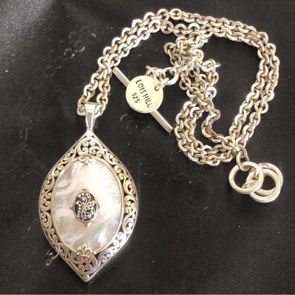 LOIS HILL Mother of Pearl Sterling Silver Cut Out Cuff Bracelet Thin Vintage - Picture 15 of 17